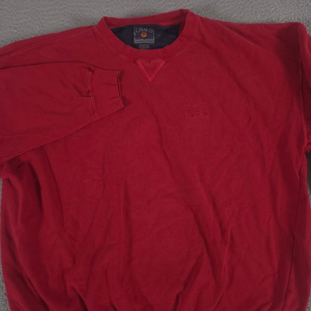 VINTAGE Chaps Ralph Lauren Sweatshirt Mens XL Red French Terry Crewneck Logo Y2K